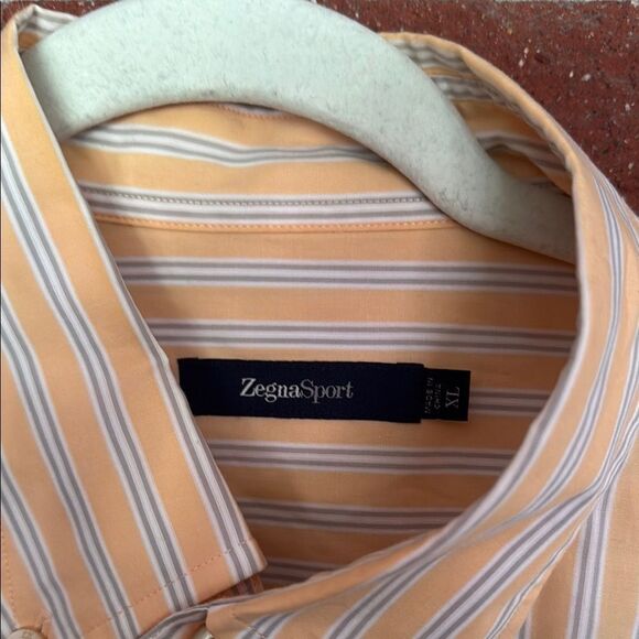 Butter Yellow with gray stripes, Zegna Sport Men’s Button Down - Picture 2 of 8